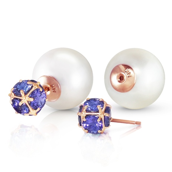 Galaxy Gold Products Jewelry - SHELL PEARLS AND TANZANITES STUD EARRINGS